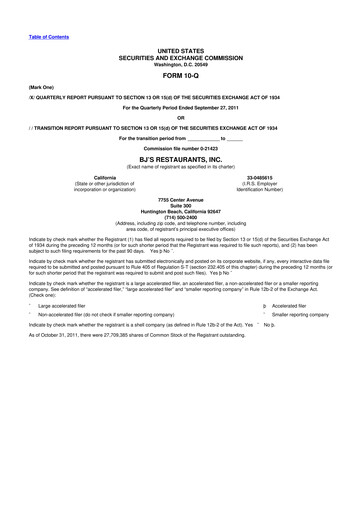 Thumbnail BJ's Restaurants
 10-Q Quarterly Report FY2011 