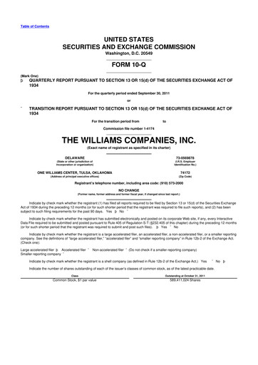 Thumbnail Williams Companies
 10-Q Quarterly Report FY2011 