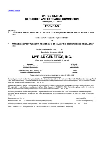Thumbnail Myriad Genetics 10-Q Quarterly Report FY2012 