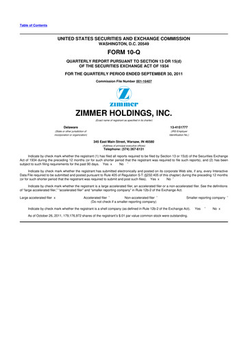 Thumbnail Zimmer Biomet 10-Q Quarterly Report FY2011 