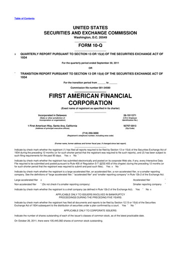 Miniature First American Financial Corporation 10-Q Rapport trimestriel 2011 
