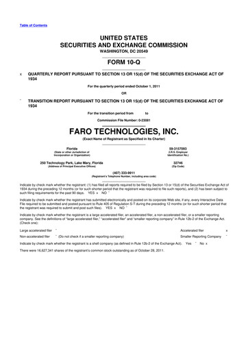 Thumbnail Faro Technologies
 10-Q Quarterly Report FY2011 