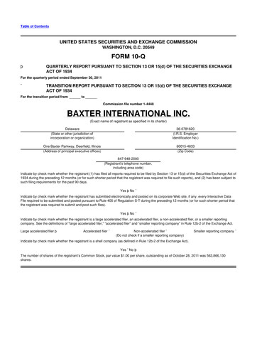 Thumbnail Baxter 10-Q Quarterly Report FY2011 