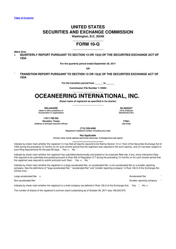 Miniature Oceaneering International
 10-Q Rapport trimestriel  