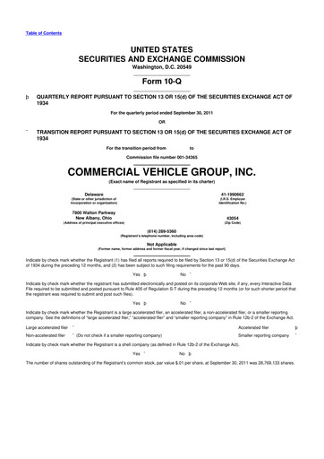 Miniature Commercial Vehicle Group (CVG) 10-Q Rapport trimestriel 2011 