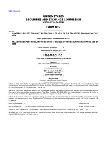 Thumbnail ResMed 10-Q Quarterly Report FY2012 