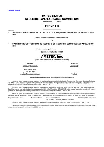 Thumbnail Ametek 10-Q Quarterly Report FY2011 