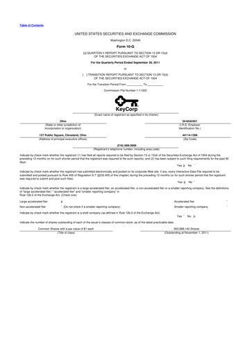 Thumbnail KeyCorp (KeyBank) 10-Q Quarterly Report FY2011 