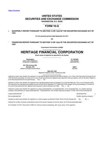 Thumbnail Heritage Financial 10-Q Quarterly Report FY2011 