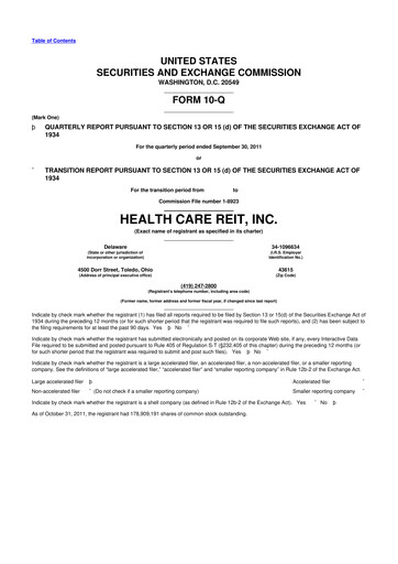 Thumbnail Welltower
 10-Q Quarterly Report FY2011 