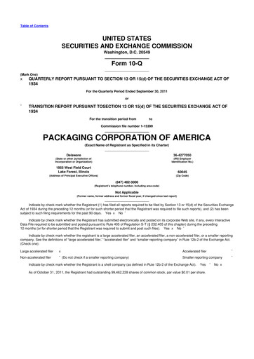Thumbnail Packaging Corporation of America
 10-Q Quarterly Report FY2011 