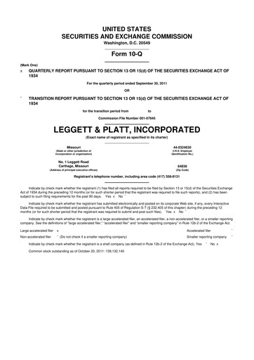 Miniature Leggett & Platt

 10-Q Rapport trimestriel 2011 