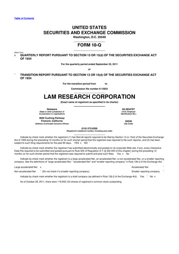 Thumbnail Lam Research 10-Q Quarterly Report FY2012 