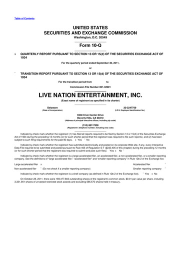 Thumbnail Live Nation
 10-Q Quarterly Report FY2011 