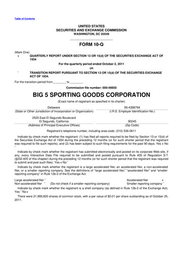 Thumbnail Big 5 Sporting Goods 10-Q Quarterly Report FY2011 