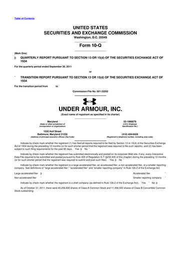 Thumbnail Under Armour
 10-Q Quarterly Report FY2011 