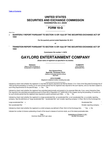 Thumbnail Ryman Hospitality Properties 10-Q Quarterly Report FY2011 