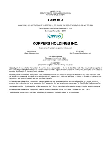 Vorschaubild Koppers Holdings 10-Q Quartalsbericht 2011 