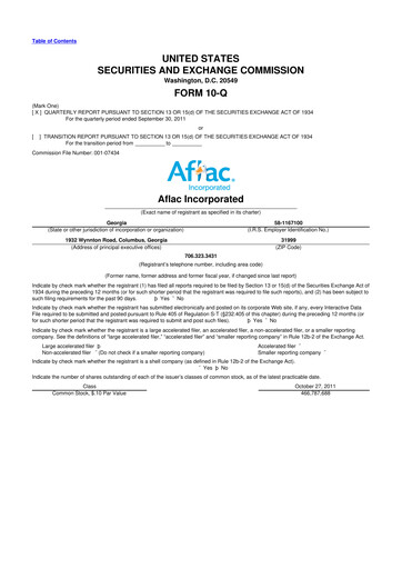 Thumbnail Aflac 10-Q Quarterly Report FY2011 