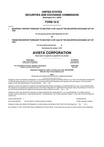 Thumbnail Avista
 10-Q Quarterly Report FY 