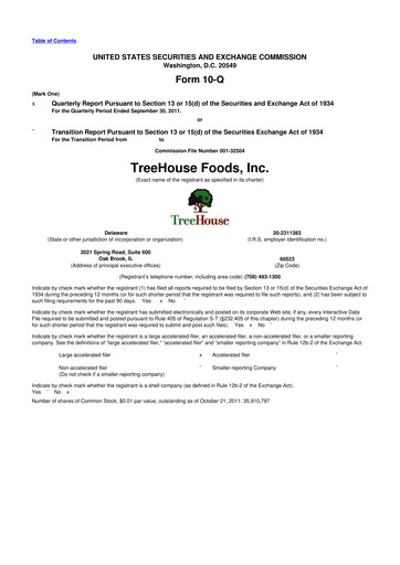 Miniature TreeHouse Foods
 10-Q Rapport trimestriel 2011 