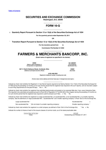 Thumbnail Farmers & Merchants Bancorp 10-Q Quarterly Report FY2011 