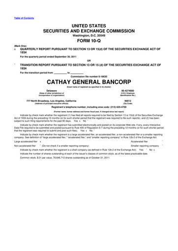 Thumbnail Cathay General Bancorp 10-Q Quarterly Report FY 