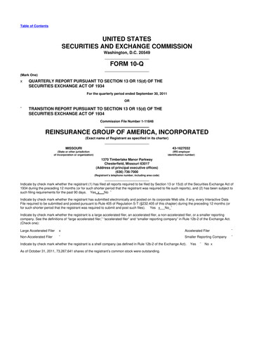Thumbnail Reinsurance Group of America
 10-Q Quarterly Report FY2011 