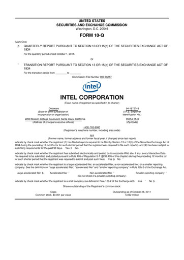 Thumbnail Intel 10-Q Quarterly Report FY2011 