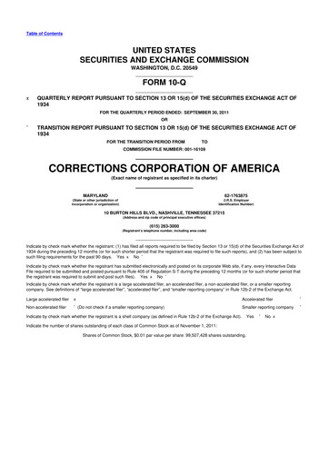 Thumbnail CoreCivic 10-Q Quarterly Report FY2011 