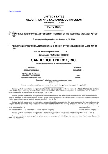 Miniature SandRidge Energy
 10-Q Rapport trimestriel 2011 