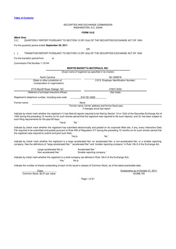Thumbnail Martin Marietta Materials 10-Q Quarterly Report FY2011 