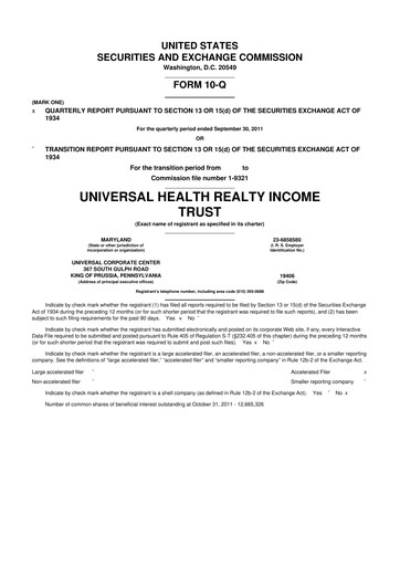 Thumbnail Universal Health Realty Income Trust 10-Q Quarterly Report FY2011 