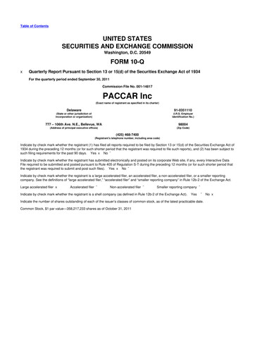 Thumbnail Paccar 10-Q Quarterly Report FY2011 