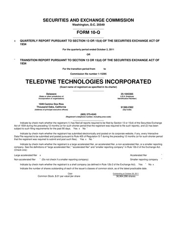 Thumbnail Teledyne Technologies 10-Q Quarterly Report FY2011 