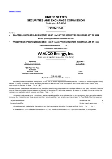 Miniature Vaalco Energy
 10-Q Rapport trimestriel  