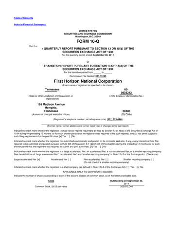 Thumbnail First Horizon Corporation 10-Q Quarterly Report FY2011 