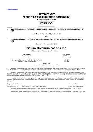 Thumbnail Iridium Communications 10-Q Quarterly Report FY 