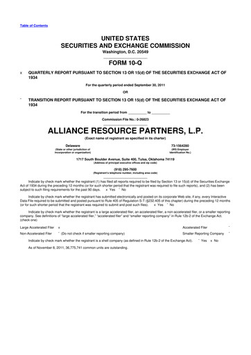 Miniature Alliance Resource Partners 10-Q Rapport trimestriel  