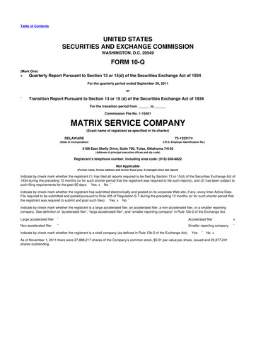 Miniature Matrix Service Company 10-Q Rapport trimestriel 2012 