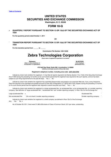 Thumbnail Zebra Technologies 10-Q Quarterly Report FY2011 