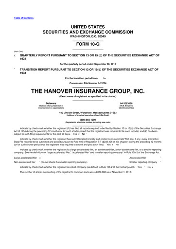 Thumbnail Hanover Insurance Group 10-Q Quarterly Report FY 