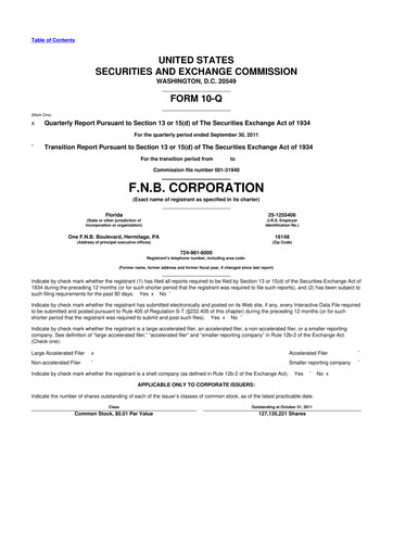 Thumbnail F.N.B. Corporation
 10-Q Quarterly Report FY2011 
