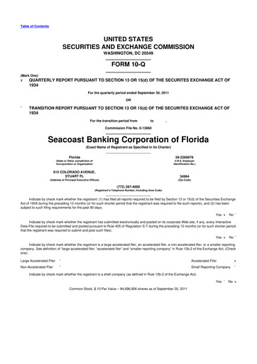 Thumbnail Seacoast Banking 10-Q Quarterly Report FY2011 