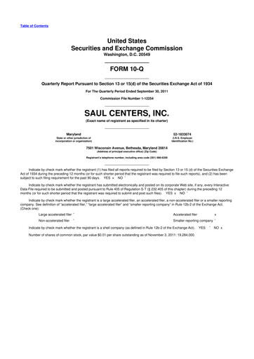 Thumbnail Saul Centers 10-Q Quarterly Report FY2011 