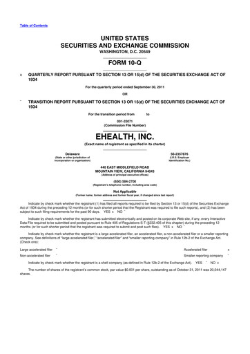 Miniature eHealth 10-Q Rapport trimestriel  