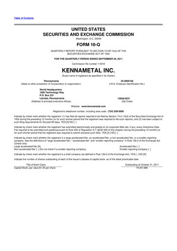 Miniature Kennametal 10-Q Rapport trimestriel 2012 