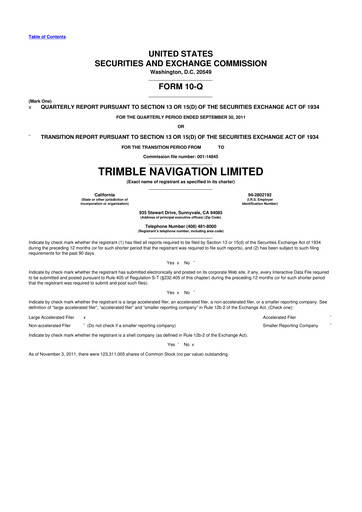 Thumbnail Trimble 10-Q Quarterly Report FY2011 