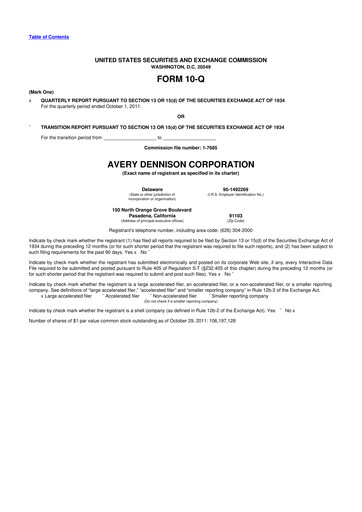 Thumbnail Avery Dennison
 10-Q Quarterly Report FY2011 