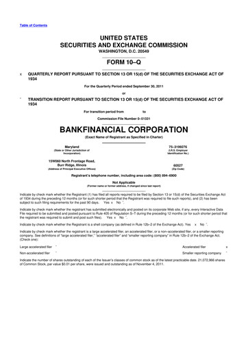 Thumbnail BankFinancial 10-Q Quarterly Report FY2011 